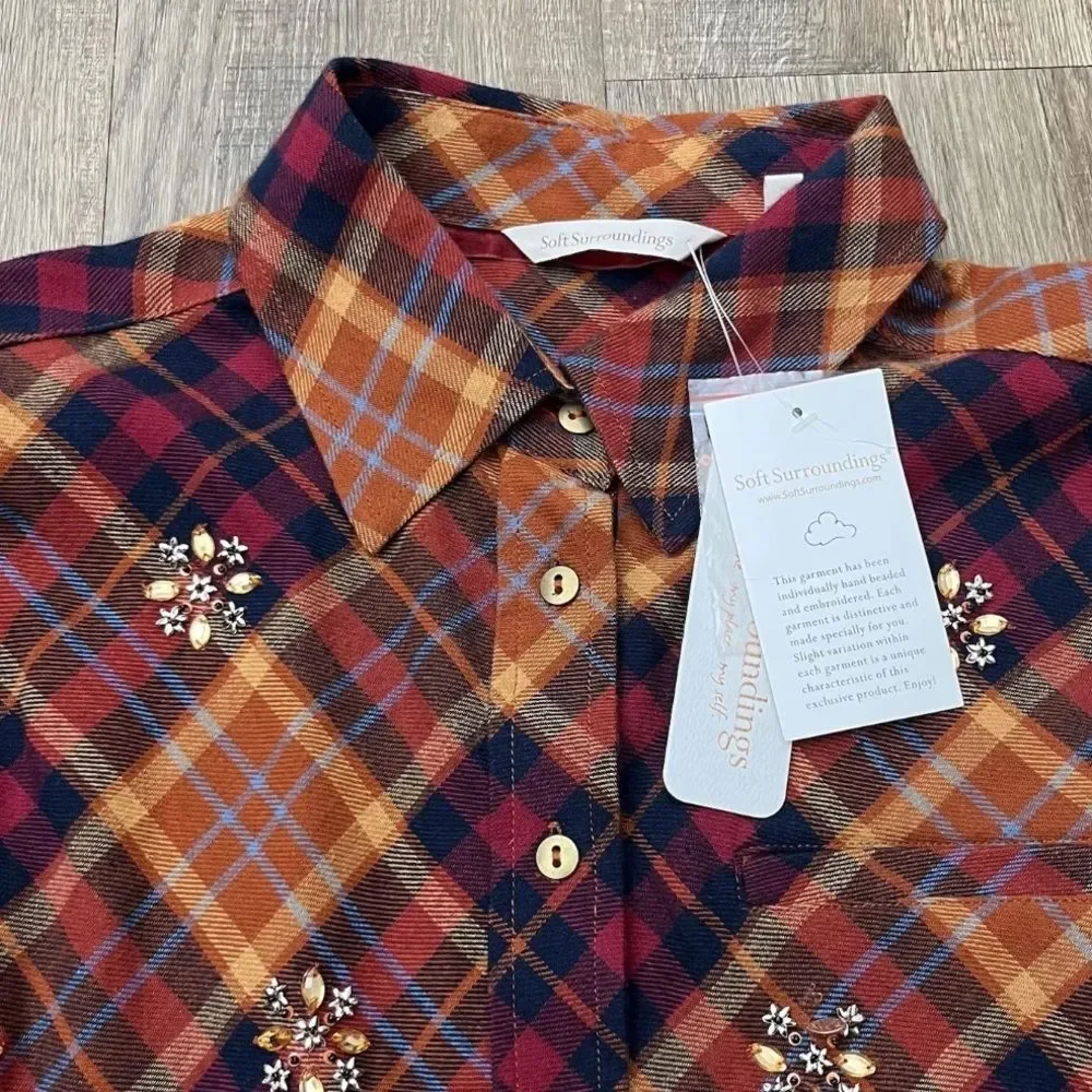Soft Surroundings Women's Galveston Plaid Button Up Tunic Top Size Small (6-8) - Picture 3 of 8